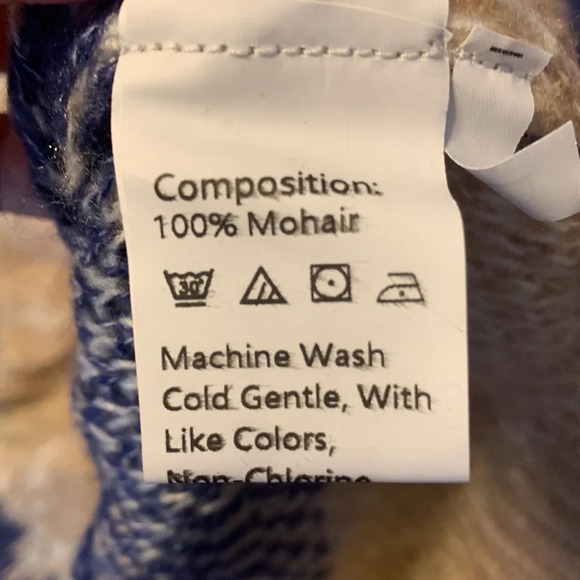 100% mohair tan blue white womens size large crew neck sweater Scandinavian knit - Picture 4 of 9